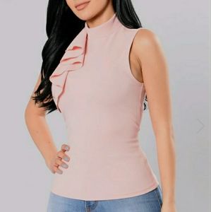 Pink sleeveless top w/ruffle detail